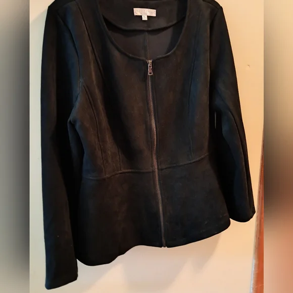 Women's Black Faux Suede Jacket - Picture 1 of 4